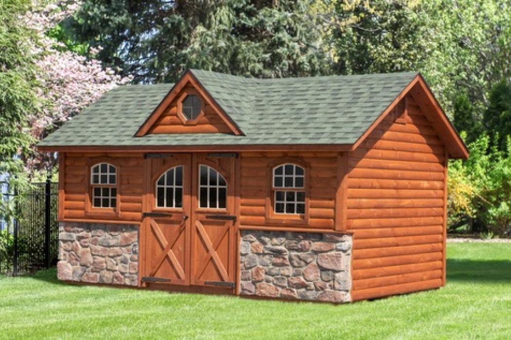 Log Stone Veneer Manor Deluxe Shed Lancaster County Barns