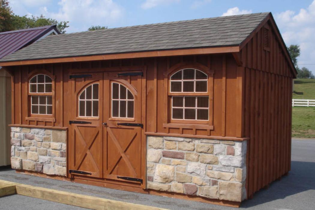 stone veneer board & batten: quaker shed lancaster