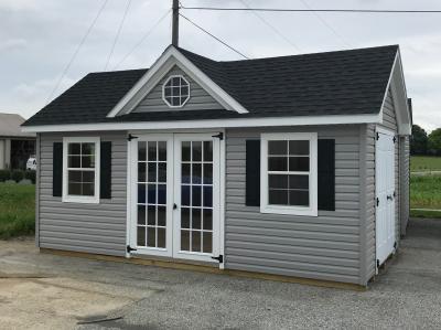 grey vinyl siding shed