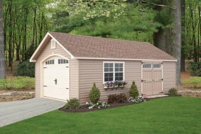 tan vinyl siding shed