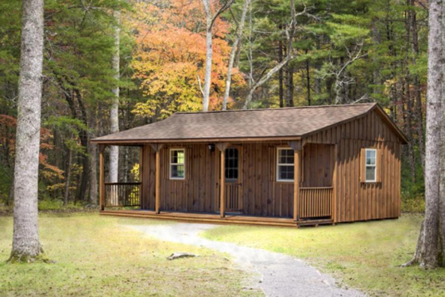 cabin shed with full width front porch