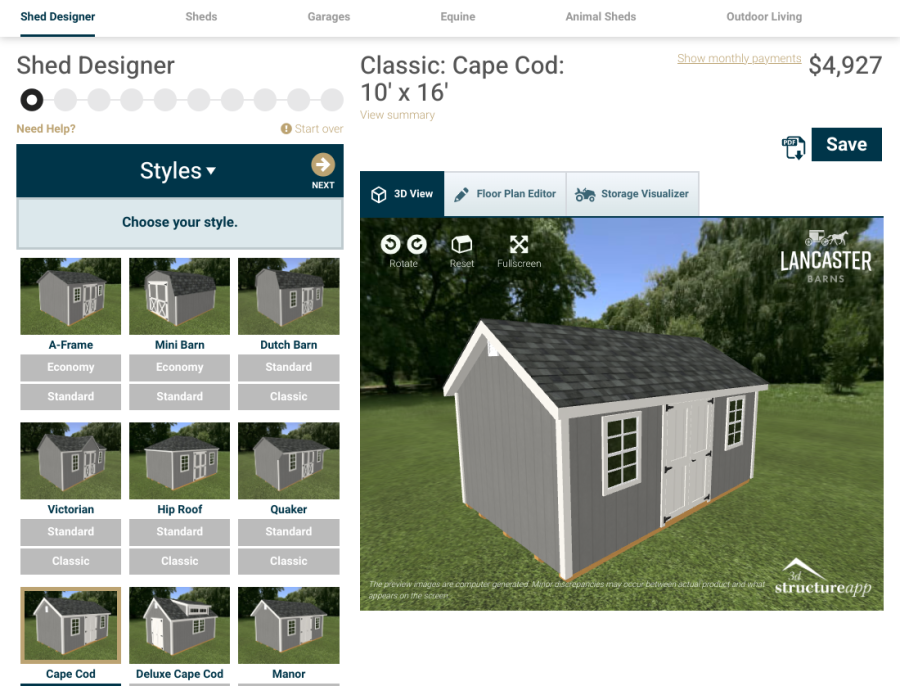 Lancaster Barns Shed visualizer