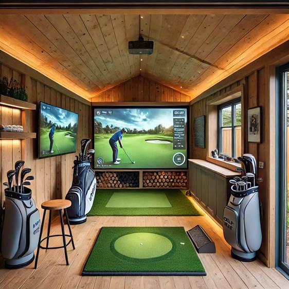 Shed with a golf simulator