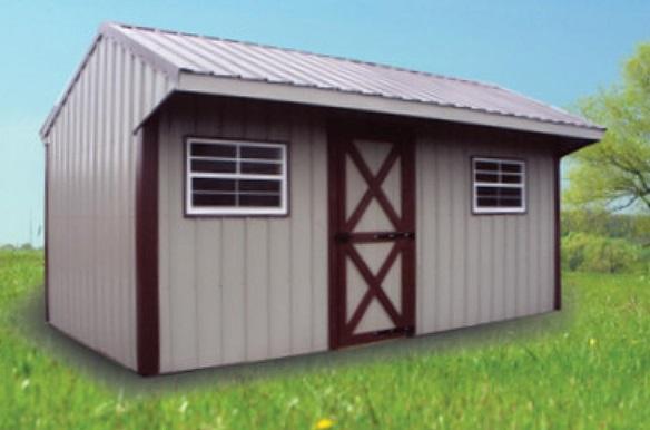 quaker shed with metal siding and roof