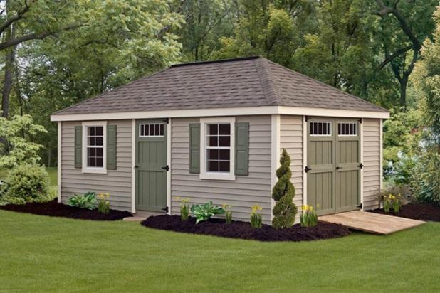 backyard shed with vinyl siding