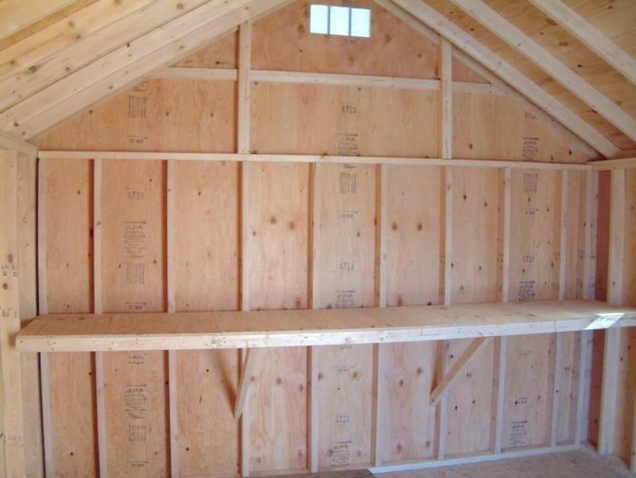 Shelving inside a shed